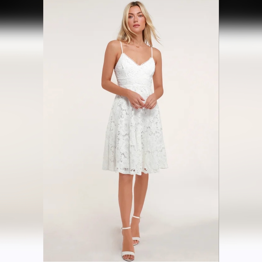 Lulu's White Lace Midi Dress